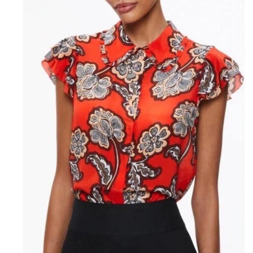 Alice + Olivia Red  Silk Blouse
